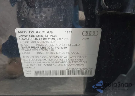 2018 Audi Q5 2.0T Premium/2.0T Tech Premium z USA, uszkodzony, nr VIN WA1BNAFY6J2090428